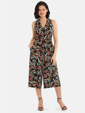 MAGGY LONDON Leafy Geo Sleeveless Wide Leg Cropped Jumpsuit Sz: 8